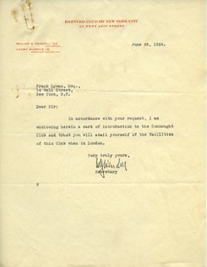 Letter from William G. Wendell to Frank Lyman