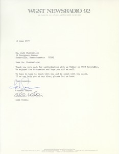 Letter from Forrest Sawyer to Judi Chamberlin