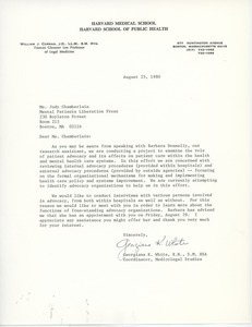 Letter from Georgiana K. White to Judi Chamberlin