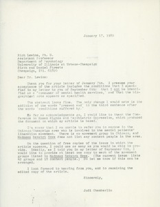 Letter from Judi Chamberlin to Richard R. J. Lewine
