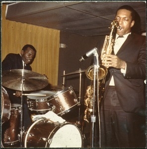 John Coltrane (saxophone) and Elvin Jones (drums) performing at the Jazz Workshop