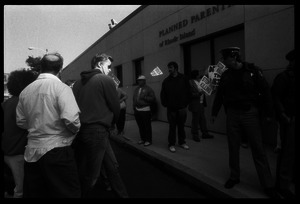 Pro-life protesters and police in front of the Providence Planned Parenthood clinic