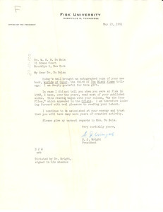 Letter from Fisk University to W. E. B. Du Bois