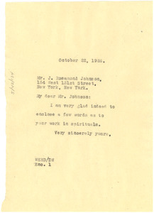 Letter from W. E. B. Du Bois to J. Rosamond Johnson