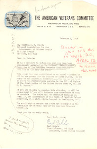 Letter from American Veterans Committee Press-Radio Wing to W. E. B. Du Bois