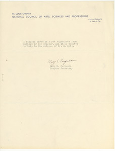 Letter from National Council of the Arts, Sciences, and Professions St. Louis Chapter to National Committee to Defend Dr. W. E. B. Du Bois and Associates in the Peace Information Center