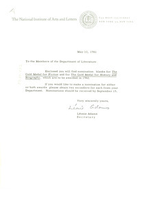 Circular letter from National Institute of Arts and Letters to W. E. B. Du Bois