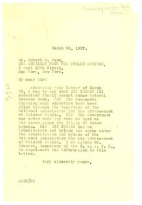 Letter from W. E. B. Du Bois to The American Fund for Public Service