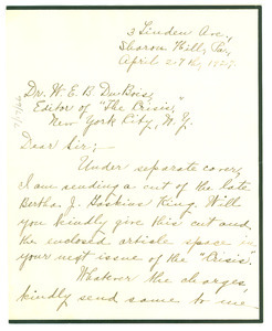 Letter from Paul B. Gaskins to W. E. B. Du Bois