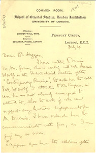 Letter from Alice Werner to Frances Hoggan