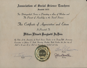 Association of Social Science Teachers certificate of appreciation and esteem