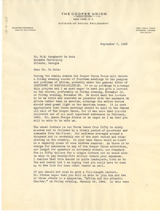 Letter from Cooper Union to W. E. B. Du Bois