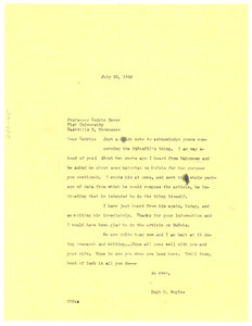 Letter from Hugh H. Smythe to Cedric Dover