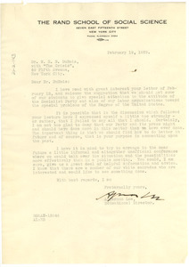 Letter from The Rand School to W. E. B. Du Bois