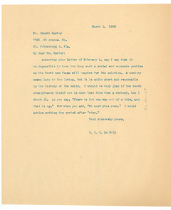 Letter from W. E. B. Du Bois to Emmett Carter