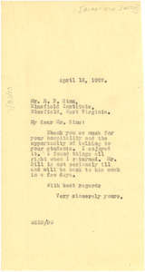 Letter from W. E. B. Du Bois to R. P. Sims