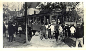 Trolley on a residential street, 1919