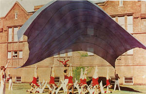 Gymnastics team parachute performance, c. 1963