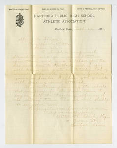 Letter to Amos Alonzo Stagg from the Hartford Public High School Athletic Association dated September 24, 1891