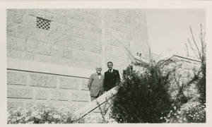 Dr. Doggett and Dr. Kidess on the gym steps at the YMCA in Jerusalem