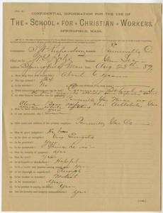 Evaluation form for Willard S. Richardson (August 28, 1889)