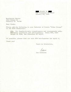Correspondence from Lou Sullivan to Cindy (January 23, 1989)