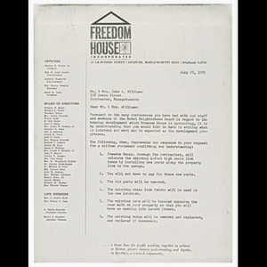 Letter from Herbert E. Tucker, Jr. to Mr. and Mrs. John A. Williams about housing development