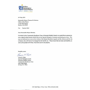 Letter from a Hornedo Middle School Special Olympics coach