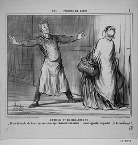 ARTICLE 27 DU RÉGLEMENT. - Il est défendu de faire ses provisions après dix heures du matin...... vous rapportez un poulet...., je le confisque!....