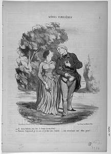 - Ô divine Adélaïde, vous êtes la femme de mes rêves!.. - Monsieur Coquenard, je ne sais si je dois vous écouter... vos intentions sont elles pures?...