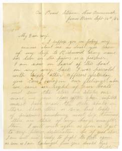 Correspondence by Leander Gage King from On Board Steamer New Brunswick, James River; Annapolis, Maryland; Camp Near Fort Worth, Camp at Manassas Junction, Camp at Warrenton Junction, Camp Near Fredericksburg, Virginia, 1862 September - November