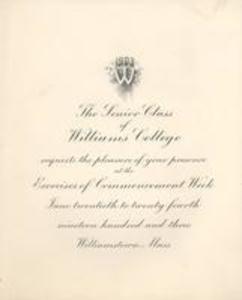 Invitation to Williams College Commencement week exercises, 1903