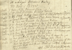Record of a precinct meeting in Hadley, March 19, 1745