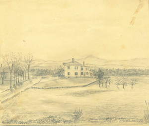Pencil sketch of Lincoln Avenue and Northampton Road in Amherst