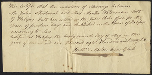 Marriage Intention of John Sturtevant and Martha Waterman, 1822
