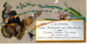 S. B. Jones, clocks, opera glasses, gold headed canes, jewelry, leather goods and fine stationary