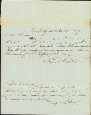 Letter from Lucien B. Keith to James W. Crossman, 1849 February 22