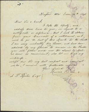 Letter from Morris Fishel to Armand P. Pfister, 1846 June 13