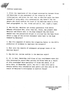 "Possible Questions" report addressing U.S. Major Eric Buckland's contended prior knowledge of the Jesuit murders