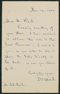 Letter, November 14, 1904, T.B. Aldrich to James Jeffrey Roche