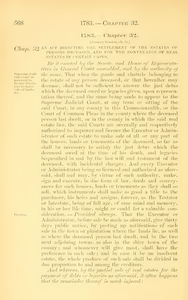 1783 Chap. 0032 An Act Directing The Settlement Ok The Estates Of Persons Deceased, And Foe The Conveyance Of Real Estates In Certain Cases.