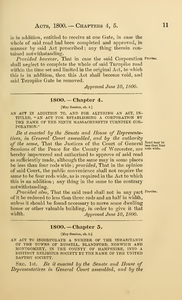 1800 Chap. 0004 An Act In Addition To, And For Altering An Act, Intitled, "An Act For Establishing A Corporation By The Name Of The Ninth Massachusetts Turnpike Corporation."