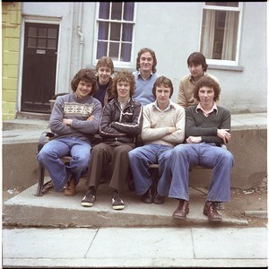 Group of teenage boys sitting on a bench in Downpatrick