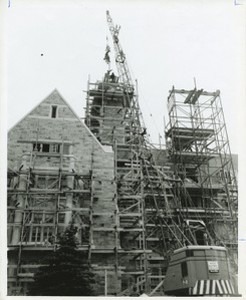 Lyons Hall exterior: construction of the tower - Digital Commonwealth