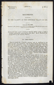 Documents in relation to the validity of the Cherokee treaty of 1835