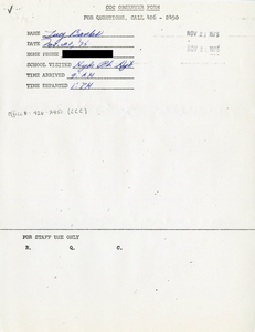 Citywide Coordinating Council daily monitoring report for Hyde Park High School by Lucy Banks, 1975 November 20