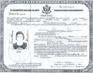 Anne Griffin Kane--naturalization certificate