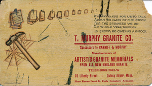 Advertisement/ink blotter for the T. Murphy Granite Co.