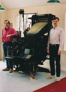 My husband, Dan, and me with our first linotype