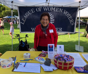 Anna at League of Women Voters booth at the Winchester Farmers Market